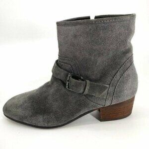 Jean-Michel Cazabat Pandora Gray Suede Pull On Leather Buckle 6.5 Ankle Boots